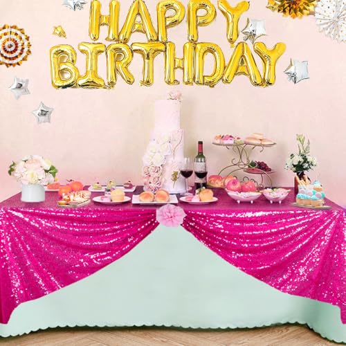 Hot Pink Rectangle Sequin Tablecloth 50x80 Inch for Party Wedding & Event Decor - Rustic Glitter Fabric