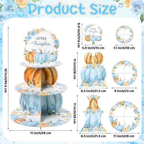 Blue Pumpkin Cupcake Stand 3-Tier Dessert Holder for Fall Parties