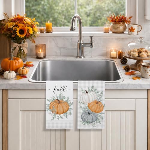 Multicolor Fall Kitchen Towels Set of 2 18x26 Inches Autumn Thanksgiving Decor
