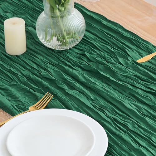 Asee'm Emerald Green Cheesecloth Table Runner 10FT - Rustic Holiday Decor - Variation: 1 Pack
