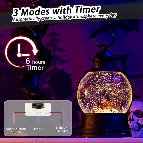 Halloween Black Cat Snow Globe Lantern with Music & Timer - Indoor Halloween Decor