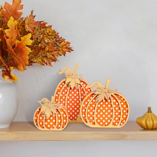 Fall Wooden Pumpkin Decor Set - 3 Handmade Autumn Centerpieces for Home & Table