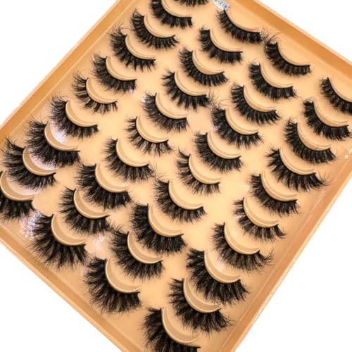 20 Pairs Faux Mink Lashes Pack - Dramatic Natural Wispy False Eyelashes with Pink Storage Case - Mix05