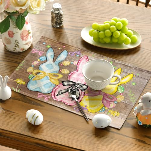 Easter Bunny Rabbits Floral Placemats Set of 4 - 12x18 Inch Rectangular Spring Holiday Table Decor