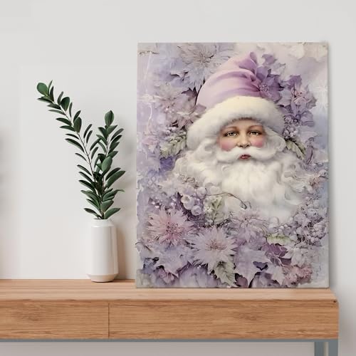 Purple Christmas Wall Art Set of 2 - Framed Seasonal Holiday Decor, 11x14 Inches, Santa Present Box, Winter Xmas Home Bedroom Wall Prints - YH Variation