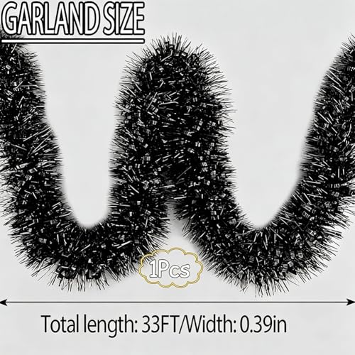 Black Tinsel Garland 33Ft Christmas Decorations Festive Holiday Party Decor