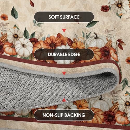 Artoid Mode Fall Pumpkins Floral Door Mat 2x3 Feet Beige - Seasonal Home Decor