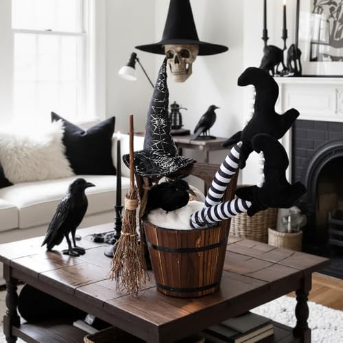 Halloween Witch Decor Indoor Table Centerpiece with Broomstick & Gothic Style