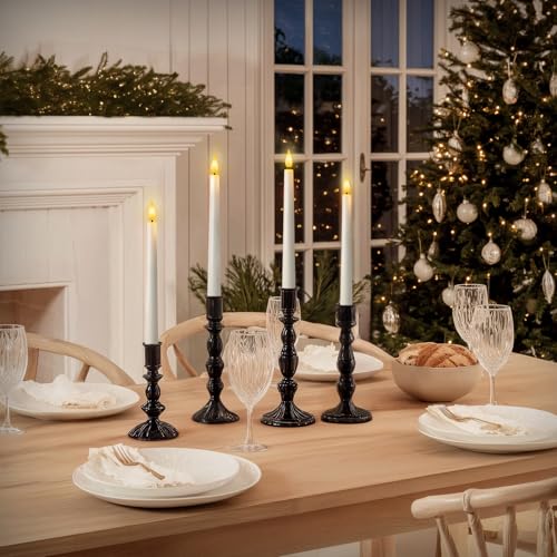 Flameless Taper Candles with Remote & Timer - 9.6 Inches, White - 6 pcs