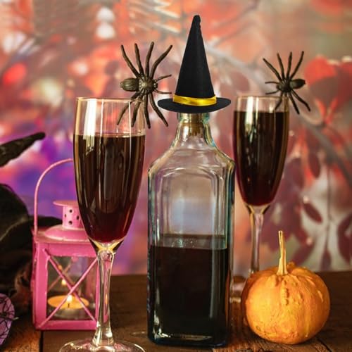 Mini Felt Witch Hats 6-Pack for Halloween Wine Bottle Decorations