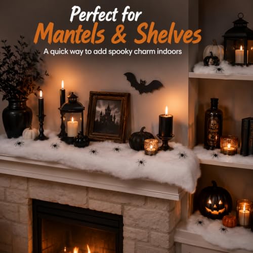 Halloween Spider Web Decor Set with 40 Black Spiders - Spooky Indoor Decoration