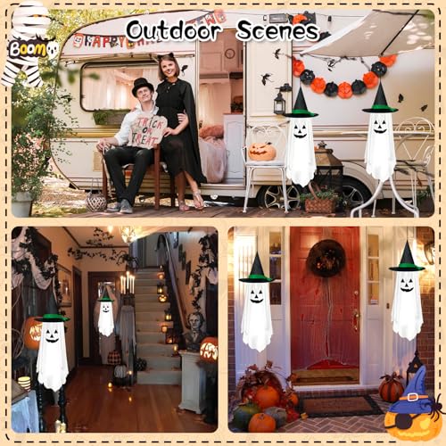 White Halloween Hanging Pumpkin Ghost Decorations - Outdoor Party Decor, 2 Pack