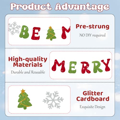 Christmas Banner for Indoor Decor - Be Merry Holiday Wall Garland