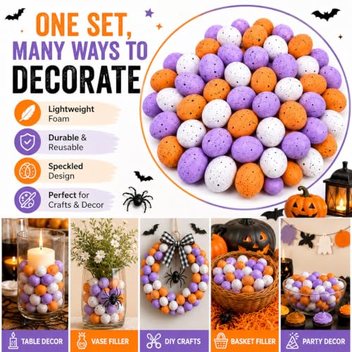 Halloween Foam Eggs Set - Mini Orange White Purple Decor, 200 Pcs