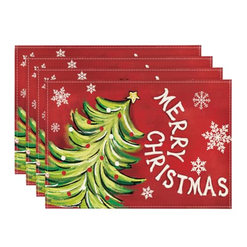 Christmas Pine Red Placemats Set of 4 - Holiday Table Decor for Dining & Parties