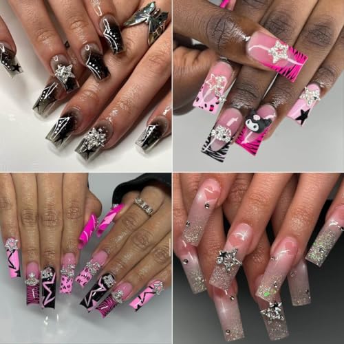 Y2K Nail Charms Set - 54 Silver Kawaii & Star Nail Decorations