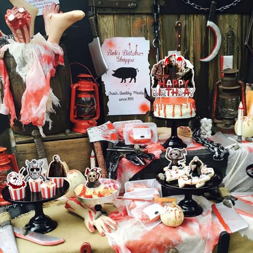Friday The 13th Horror Party Supplies Set with Banner Cake Toppers Balloons for Killer Theme Celebration