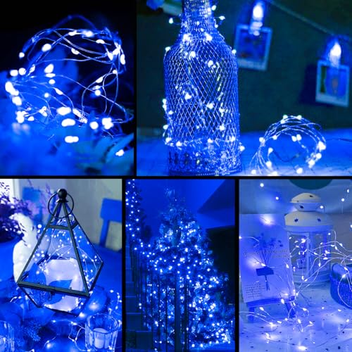 Battery Operated Fairy String Lights 16ft 50 LEDs for Bedroom & Holiday Decor - Blue, 4 Pcs