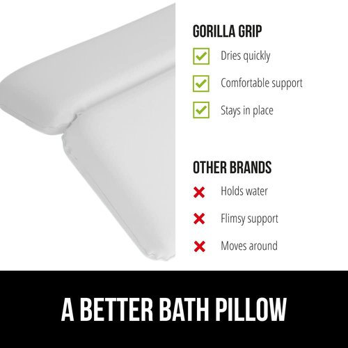 GORILLA GRIP Bath Pillow for Tub, Strong Suction Cups, Luxury Bathtub Pillows, Headrest Neck and Back Support, Relaxing Hot Tub and Home Spa Accessories, Bathroom Essentials, Gifts for Women, White