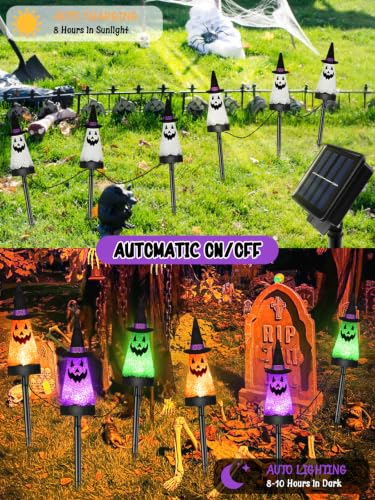 Halloween Solar Ghost Pathway Lights Set - Waterproof Outdoor Decor, 12 Pack, Orange Purple Green Variations