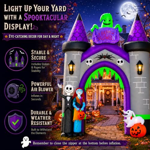 12FT Inflatable Halloween Archway with LED Lights for Yard Entryway Haunted House