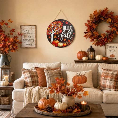 Fall Outdoor Welcome Sign for Front Door Halloween Decor - Rustic Wood