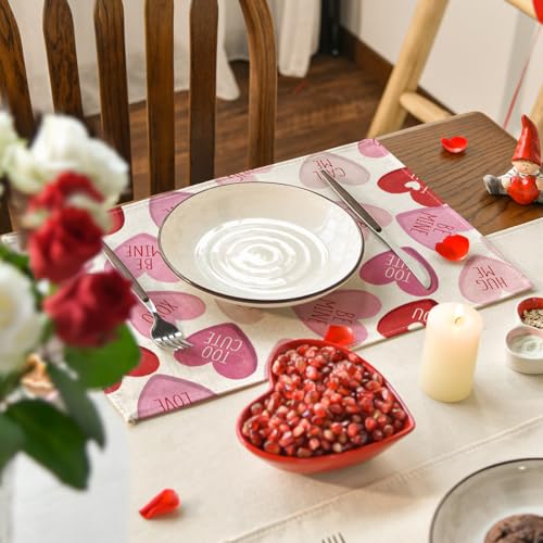 Rectangular Pink Heart Candy Valentine Placemats Set of 4 12x18 Inch Kitchen Table Decor
