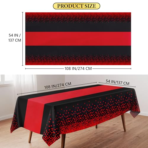 10 Pack Black and Red Disposable Tablecloths 54x108 Inches for Party Events