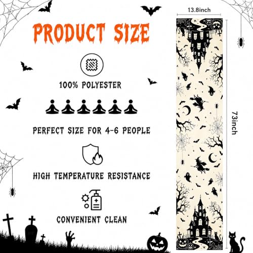 Halloween Haunted House Gothic Table Runner - Witch Ghost Bat Fall Decor - Variation of Halloween Haunted House