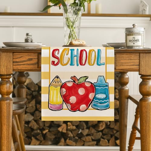 School Spirit Pencils Table Runner - First Day of School Classroom Decor 13x72 Inch