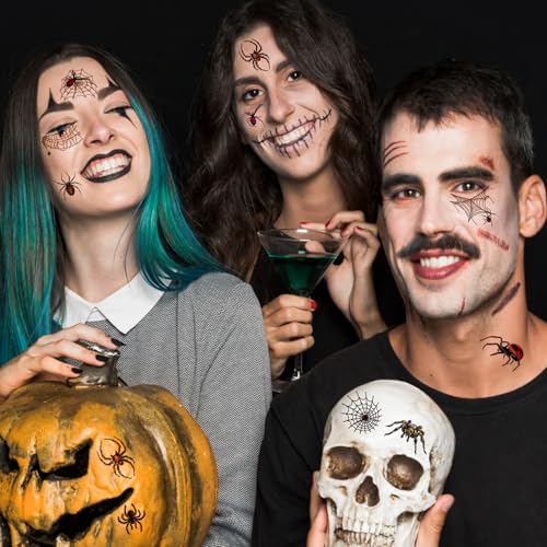 Halloween Spider Web Temporary Tattoos - 10 Sheets with Realistic Spider Designs - Waterproof & Easy to Remove - Spider Variation