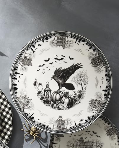 Haunted Village Cake Plate - Halloween Porcelain Dessert Stand - Lenox