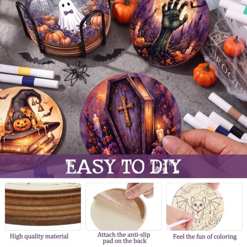 Halloween Wooden Coaster Painting Kit - 77 Pieces for Craft & Decor