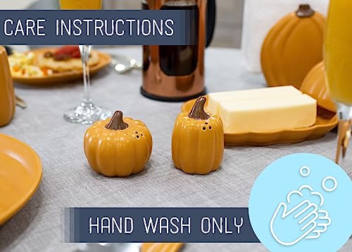 Mini Pumpkin Shaped Salt and Pepper Shakers - Orange, 3 Inch Ceramic Fall Decor Set of 2