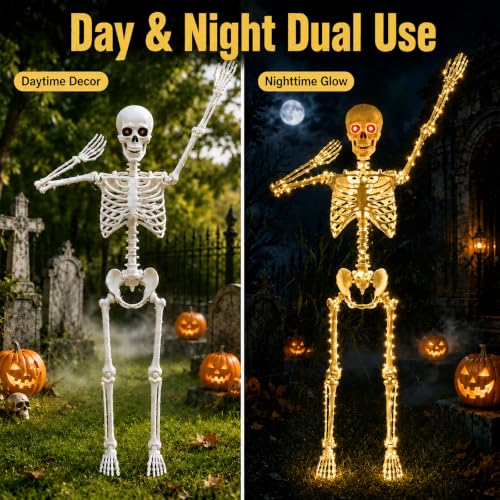 Starweeks White Light-Up Skeleton Halloween Decoration - 53 Inches, Poseable Full Body, Indoor Outdoor Yard Porch Decor
