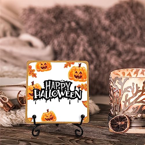Halloween Wooden Sign - Watercolor Pumpkin Lantern Plaque with Metal Support - Variation of THIS listing