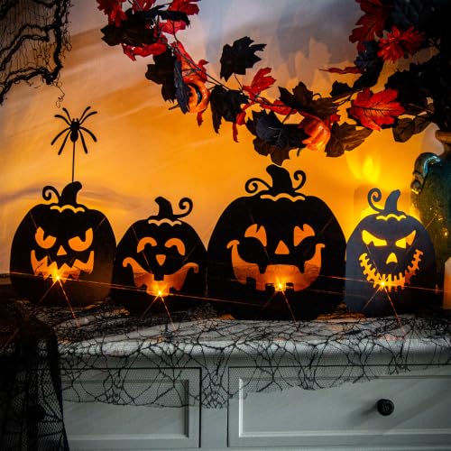 Outdoor Metal Pumpkin Pathway Lights - Black Halloween Garden Decor