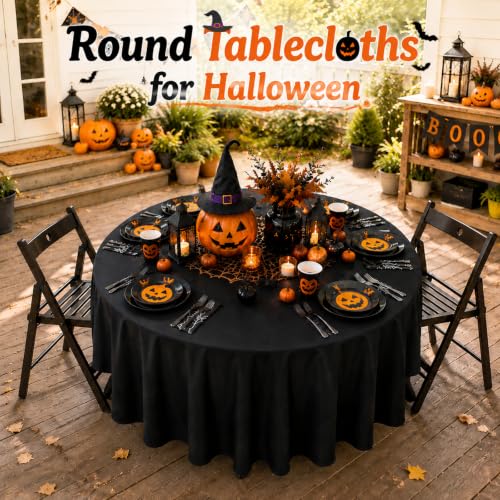 Black 84-Inch Round Disposable Tablecloths - Set of 6, Party & Event Cover