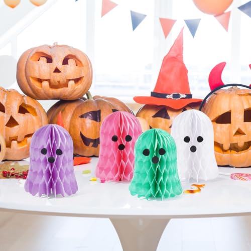 Halloween Ghost Honeycomb Centerpieces Set - 8 Decorative Table Toppers for Party & Home