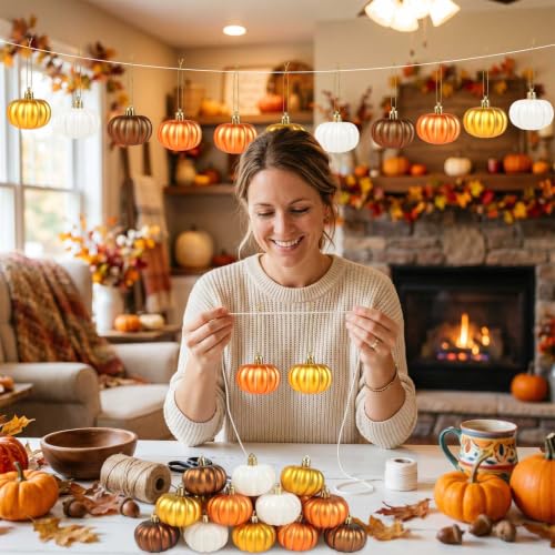Multi Color Fall Pumpkin Tree Ornaments Set - 12 Mini Hanging Pumpkins
