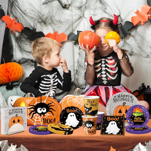 Halloween Disposable Party Plates Napkins Cups Forks Set for 24 Guests