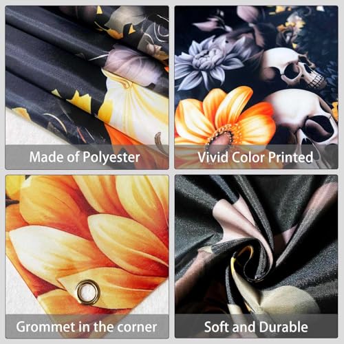 Halloween Photo Backdrop 8x6ft Black Orange Floral Skull Banner - Spooky Party Decor, Indoor Outdoor Photography Prop Variation: Black Orange, Halloween / 8x6ft