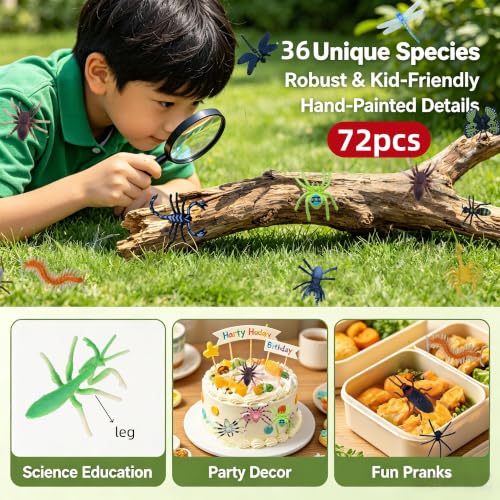72Pcs Plastic Insect Figures for Kids Halloween Decorations and Sensory Play