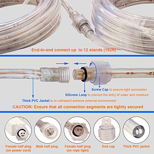 16ft Waterproof Connectable Rope Lights - Warm White Indoor Outdoor Mood Lighting