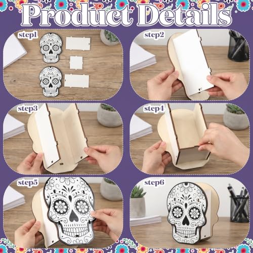 Day of the Dead Skull Decoration Wooden Boxes Set for Altar and Halloween