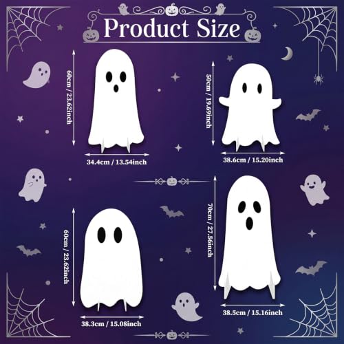 Halloween Ghost Cardboard Cutouts Set - Rustic Farmhouse Decor, 27.56 Inches, 4 Pieces - Variation: Ghost