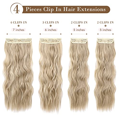 Clip-In Hair Extensions - Natural Soft Synthetic, 4PCS, Dark Ash Blonde