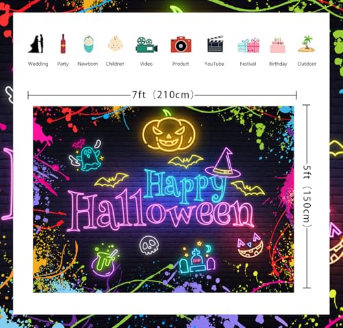 7x5ft Neon Halloween Backdrop Banner for Party Decorations - Realistic Photo Background
