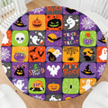 Halloween Round Fitted Tablecloth with Elastic Pumpkin Ghost Bat Web Waterproof 52 Inch Purple