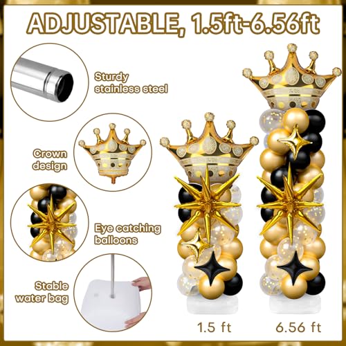 Black and Gold Balloon Column Stand Kit with Foil & Latex Balloons for Party Decorations - Adjustable Floor Tower
